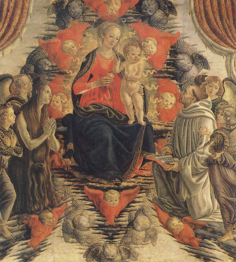 Francesco Botticini The Virgin and the Nino in the glory with Holy Maria Mary magdalene, San Bernardo and angeles